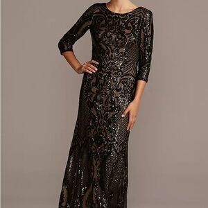 Elegant Alex Evenings Black Sequin Evening Dress